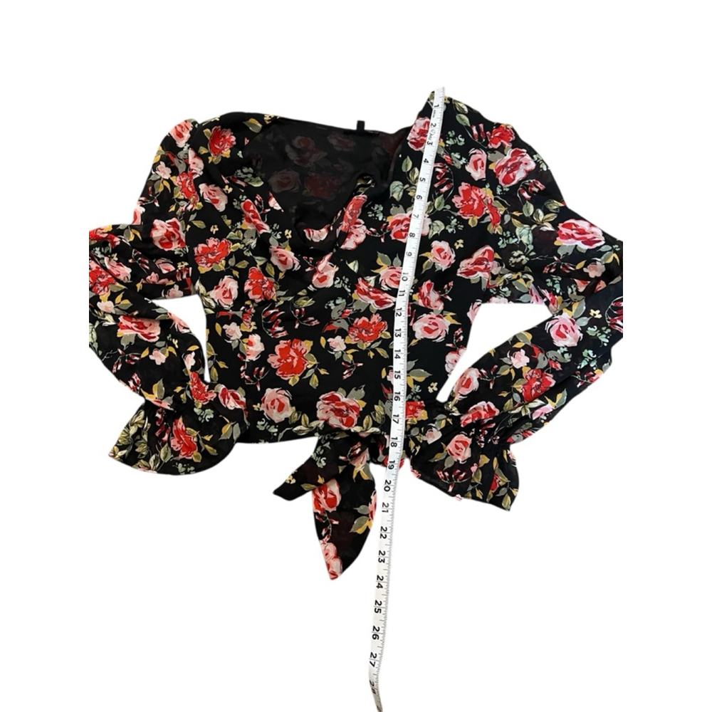 Women's Dynamite Black & Red Floral Long Sleeve Blouse Size L - Picture 7 of 10